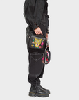 Verto Black Leather Crossbody Bag - Happy Tiger Embroidery