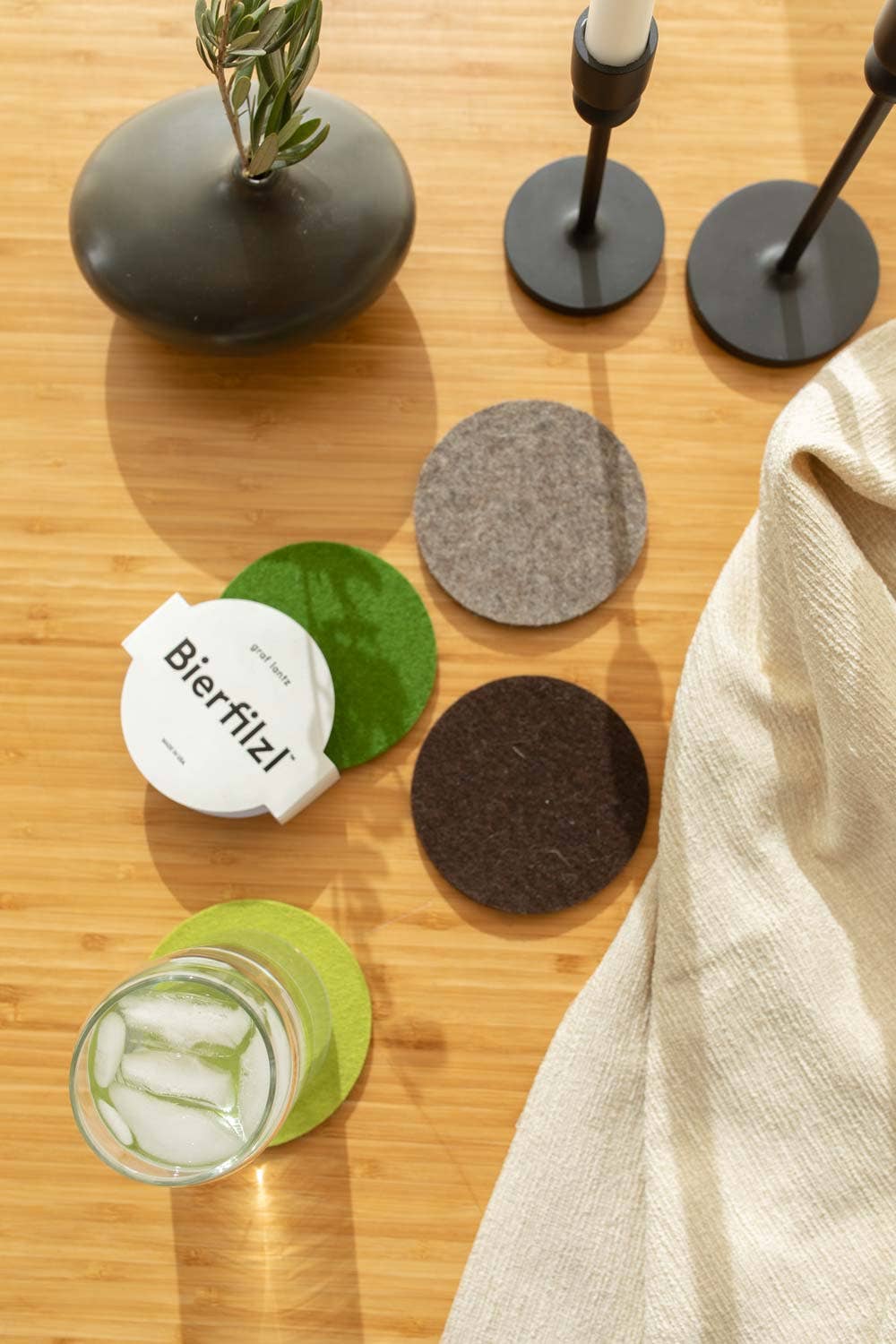 Bierfilzl Merino Wool Felt Round Coaster 4 Pack Forest