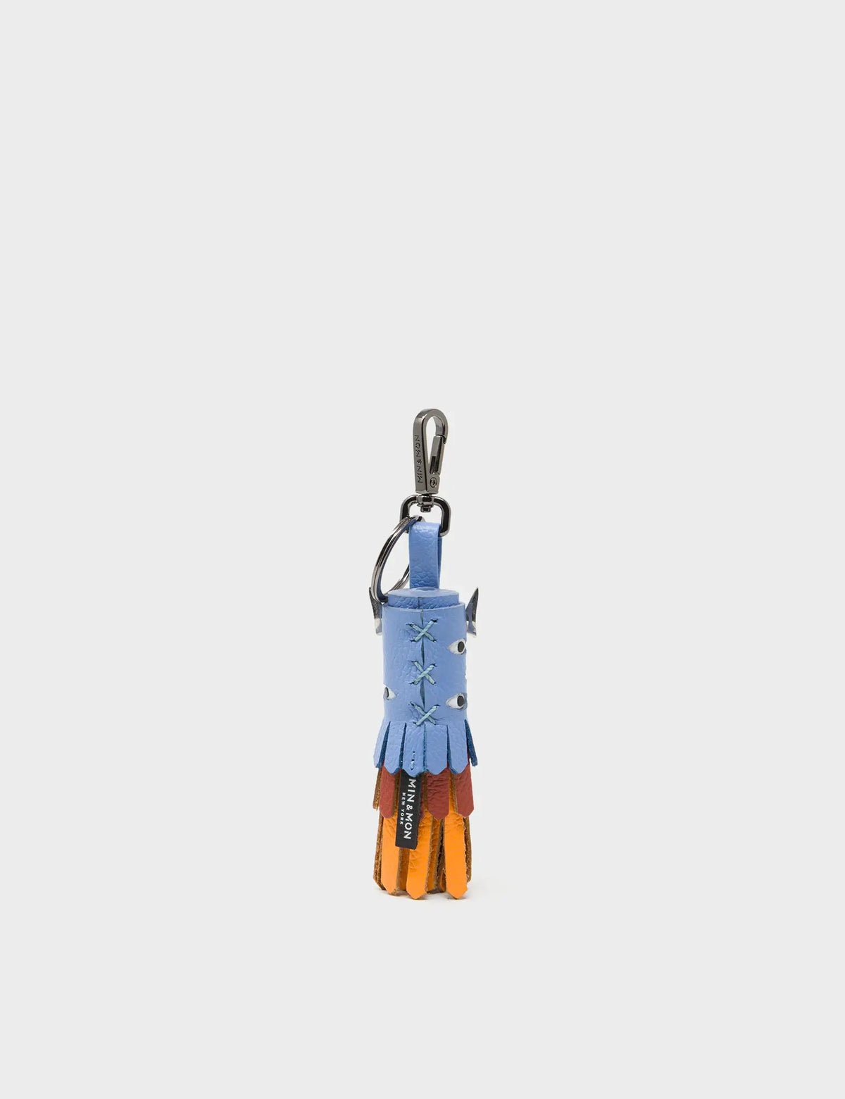 Oliver The Ox Charm - Vista Blue and Baked City Brown Leather Keychain
