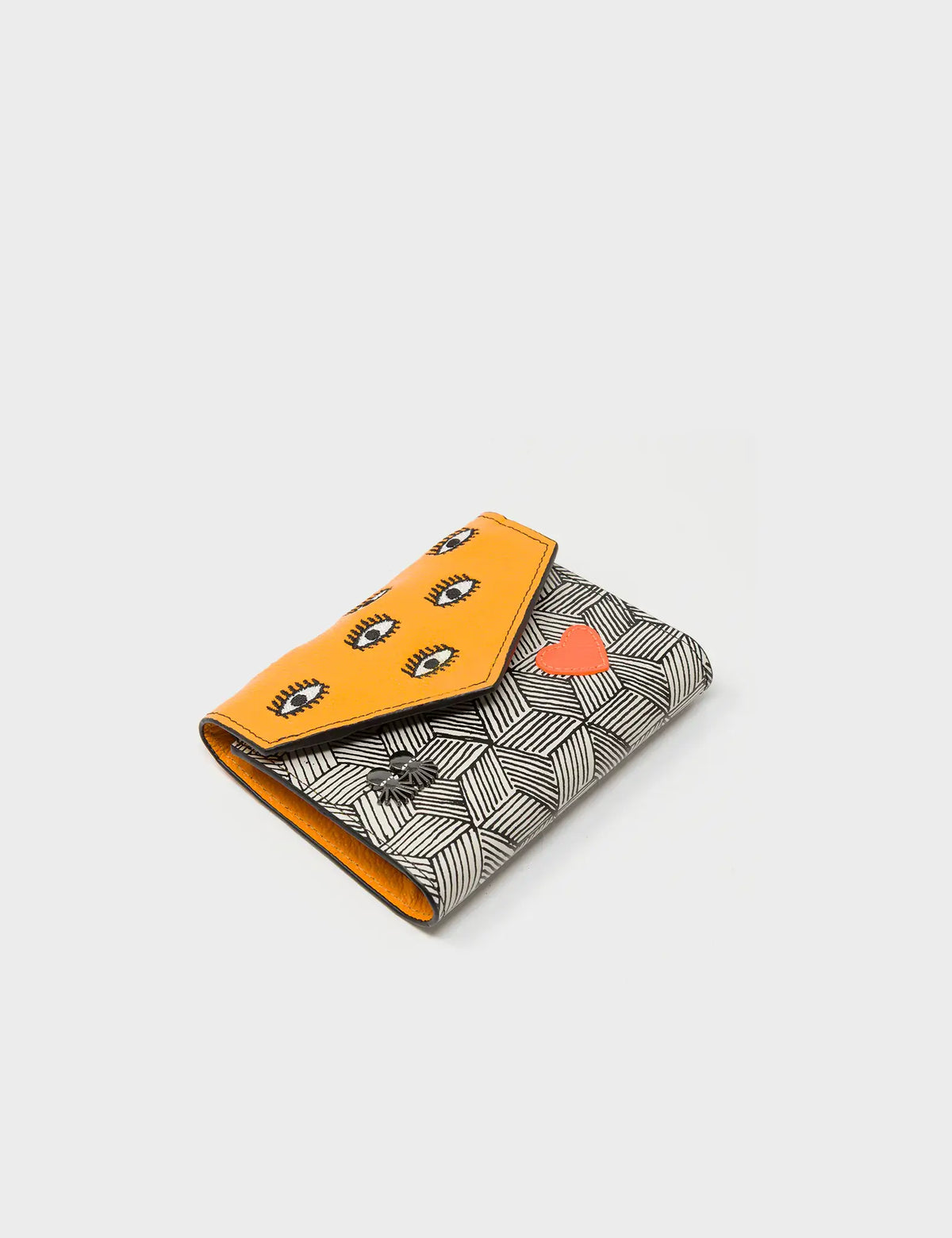 Fiona Flamingo Orange and Cream Leather Wallet - All Over Eyes Design