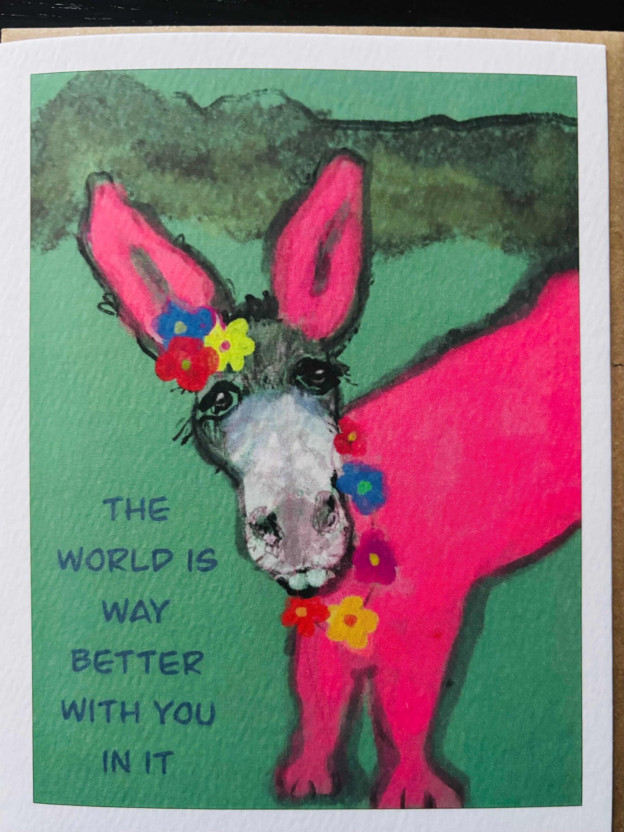 Better with you funny pink donkey pet greeting card 