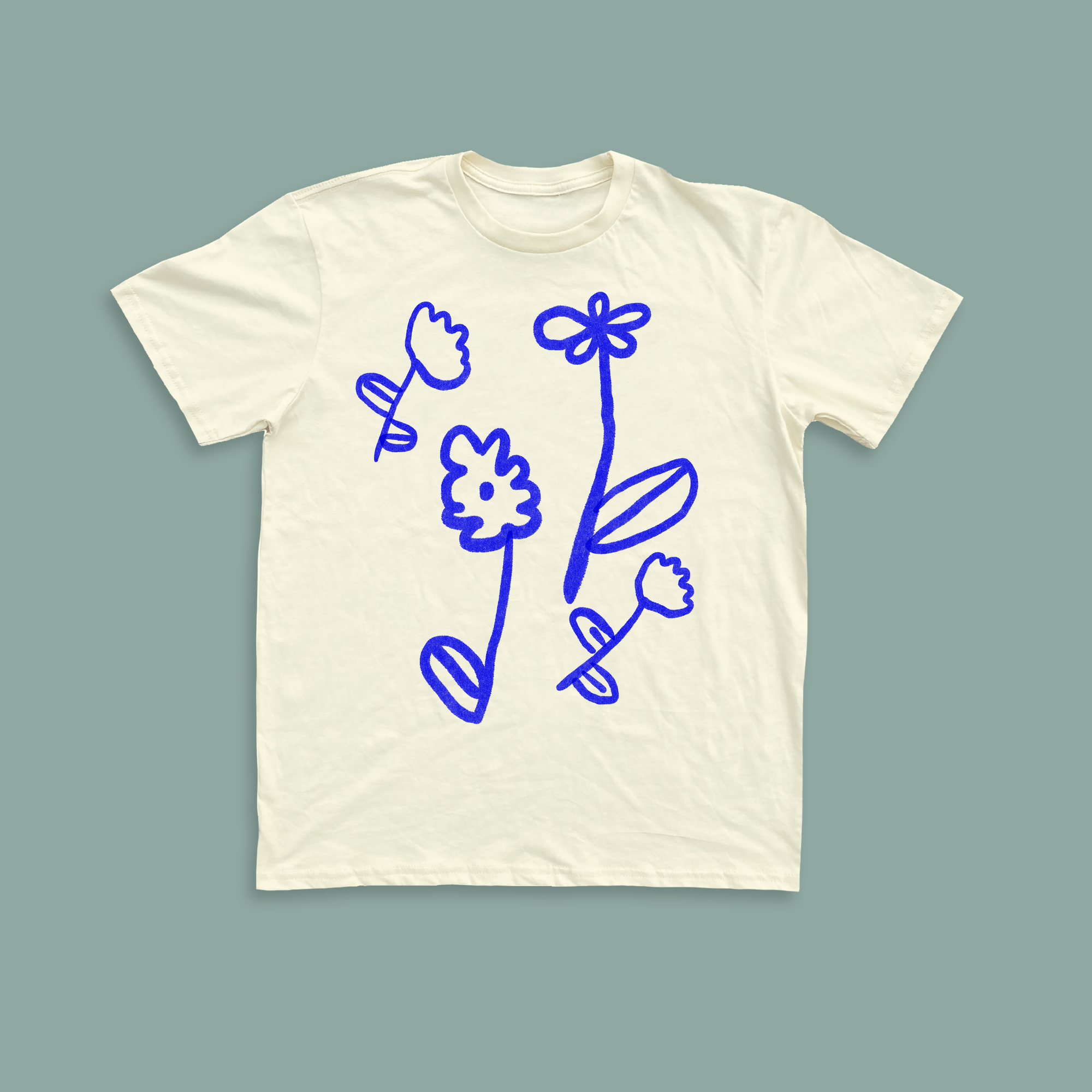 Blue Flowers Unisex Tee Cream Graphic Tee