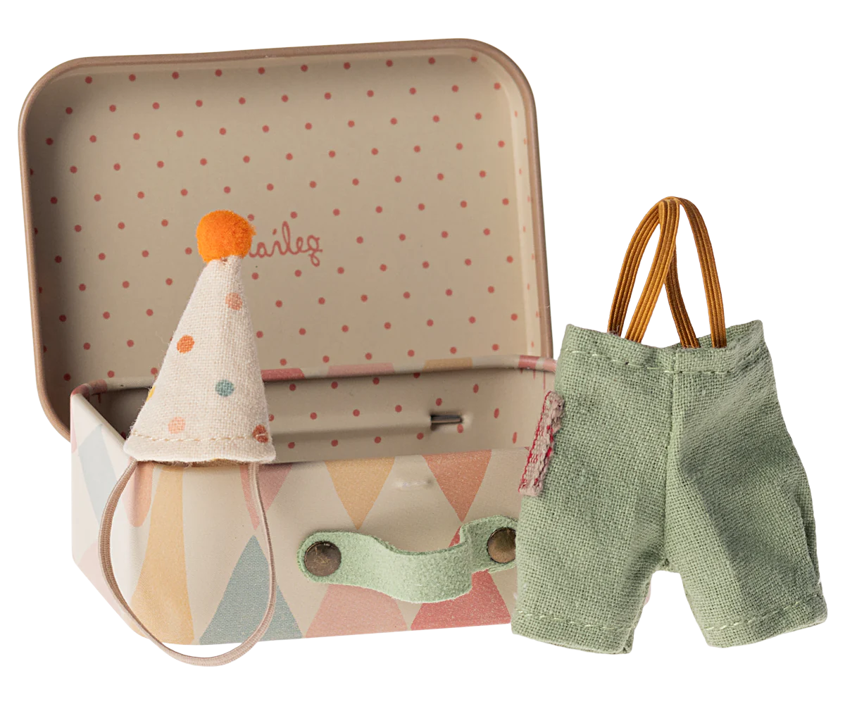 Clown clothes in suitcase, Little brother Mouse