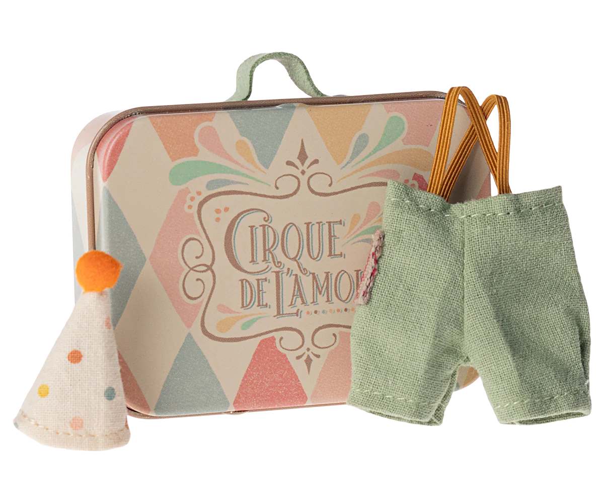 Clown clothes in suitcase, Little brother Mouse