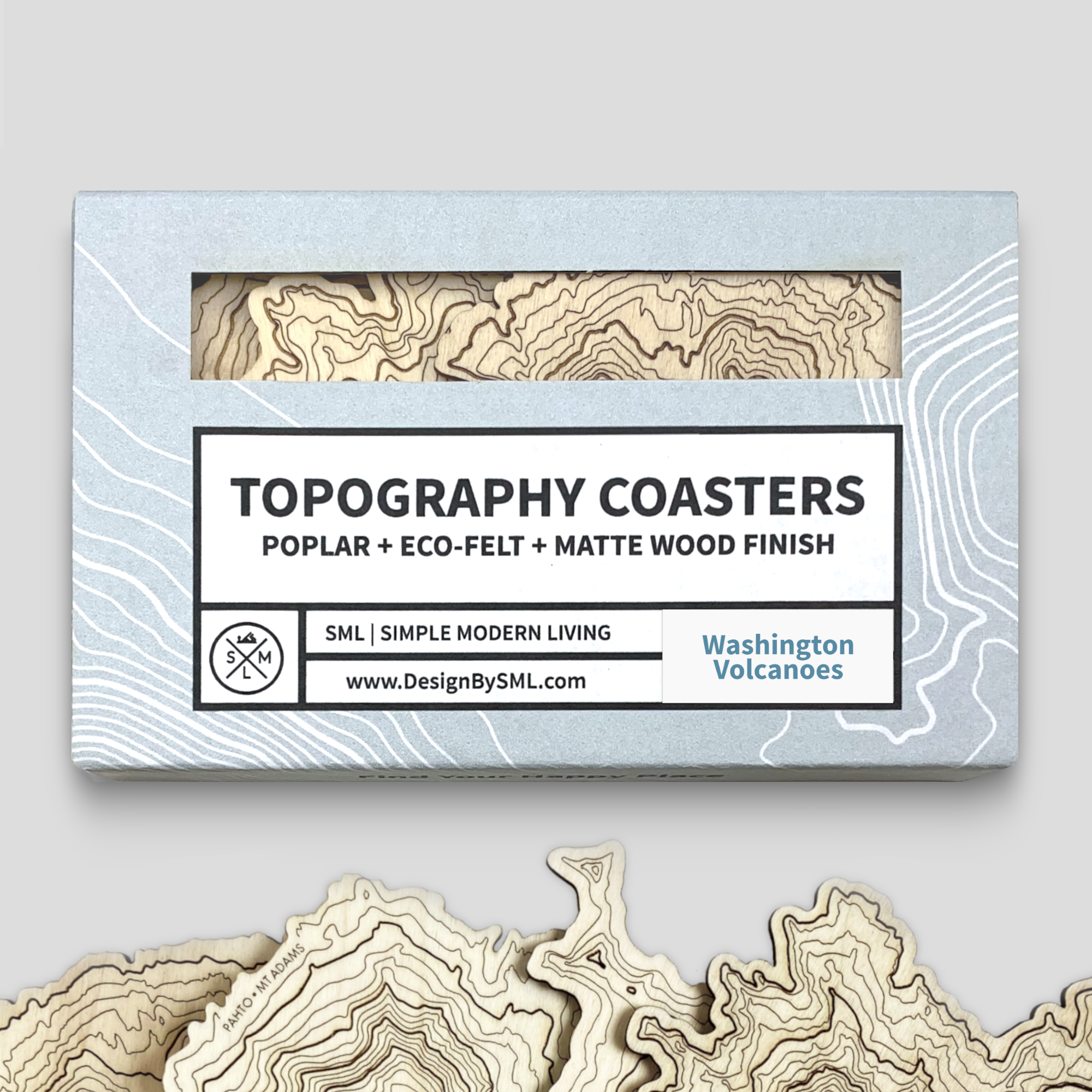 Washington Volcanoes Topography Coasters - Set of 4