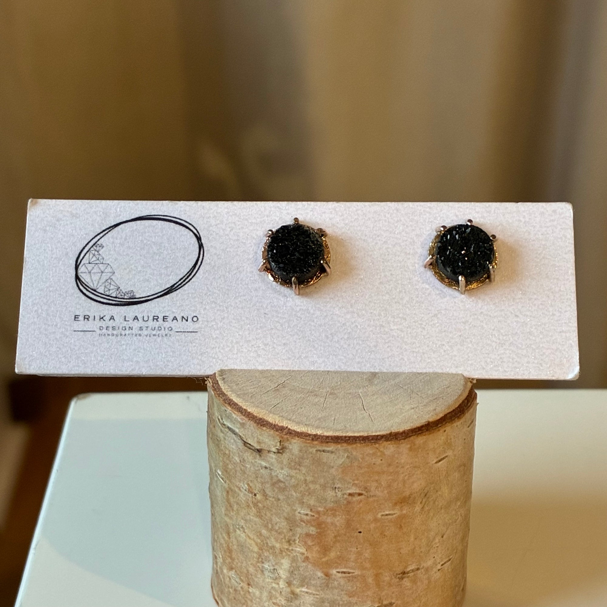 EL026-03 Black Quartz Druzy Studs