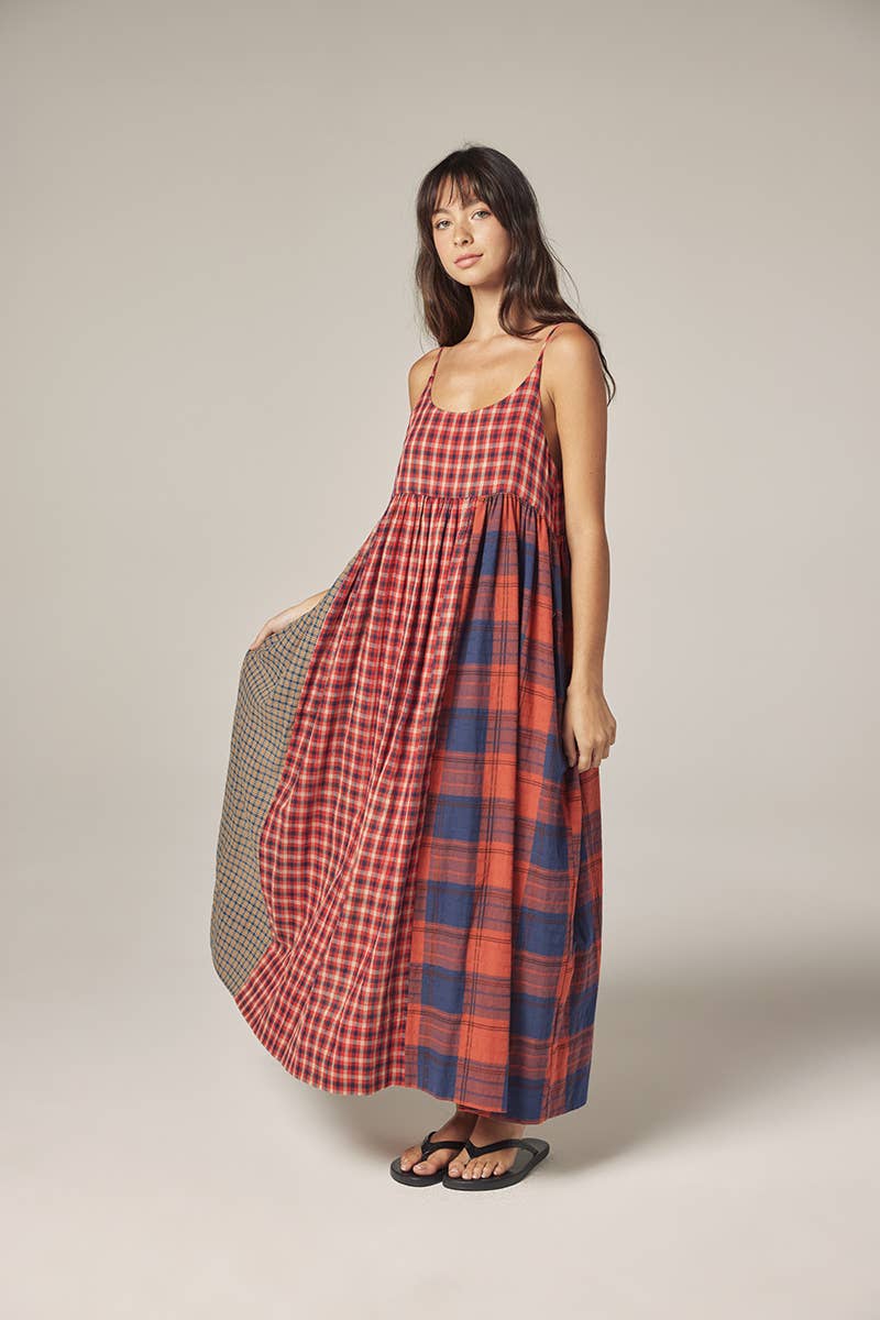 Contrast Midi Dress - Red/Blue