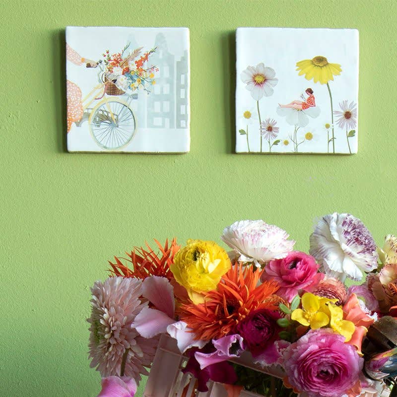 Surrounded by flowers | StoryTiles art on tile