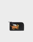 Fausto Black Leather Zip-around Cardholder - Flying Tiger Embroidery