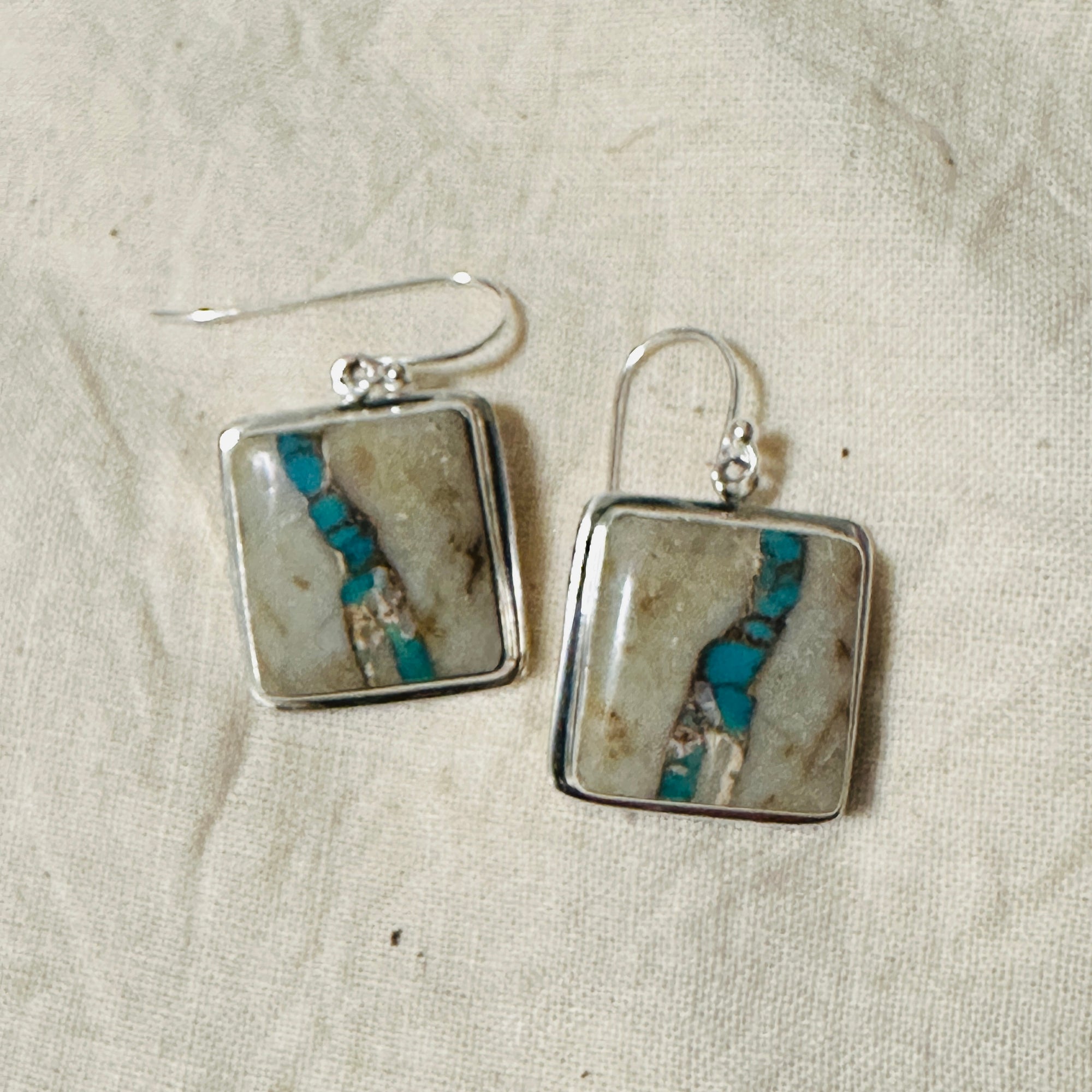 Royston Ribbon Turquoise SS Earrings - Square