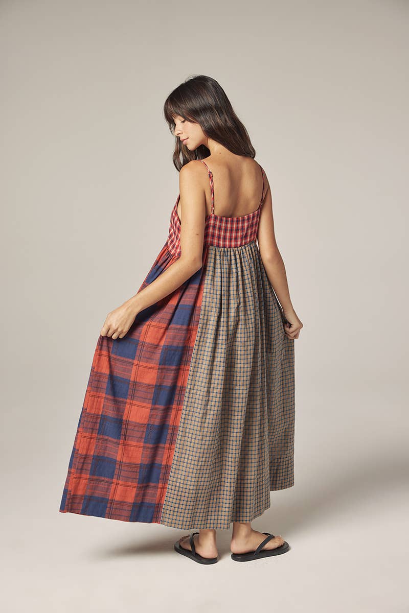 Contrast Midi Dress - Red/Blue