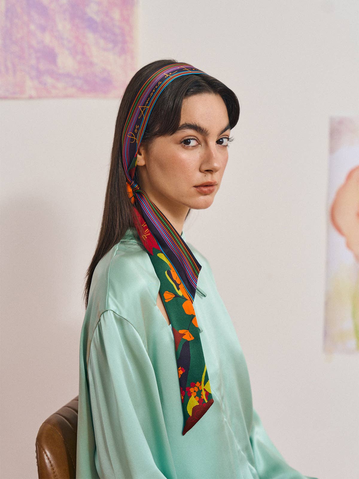 "Frida's Garden" Silk Skinny Scarf - Purple