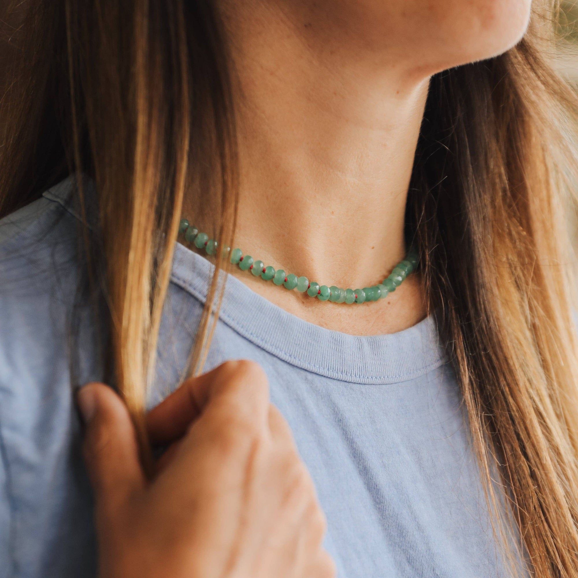 Natural Aventurine + Gold Gemstone Necklace