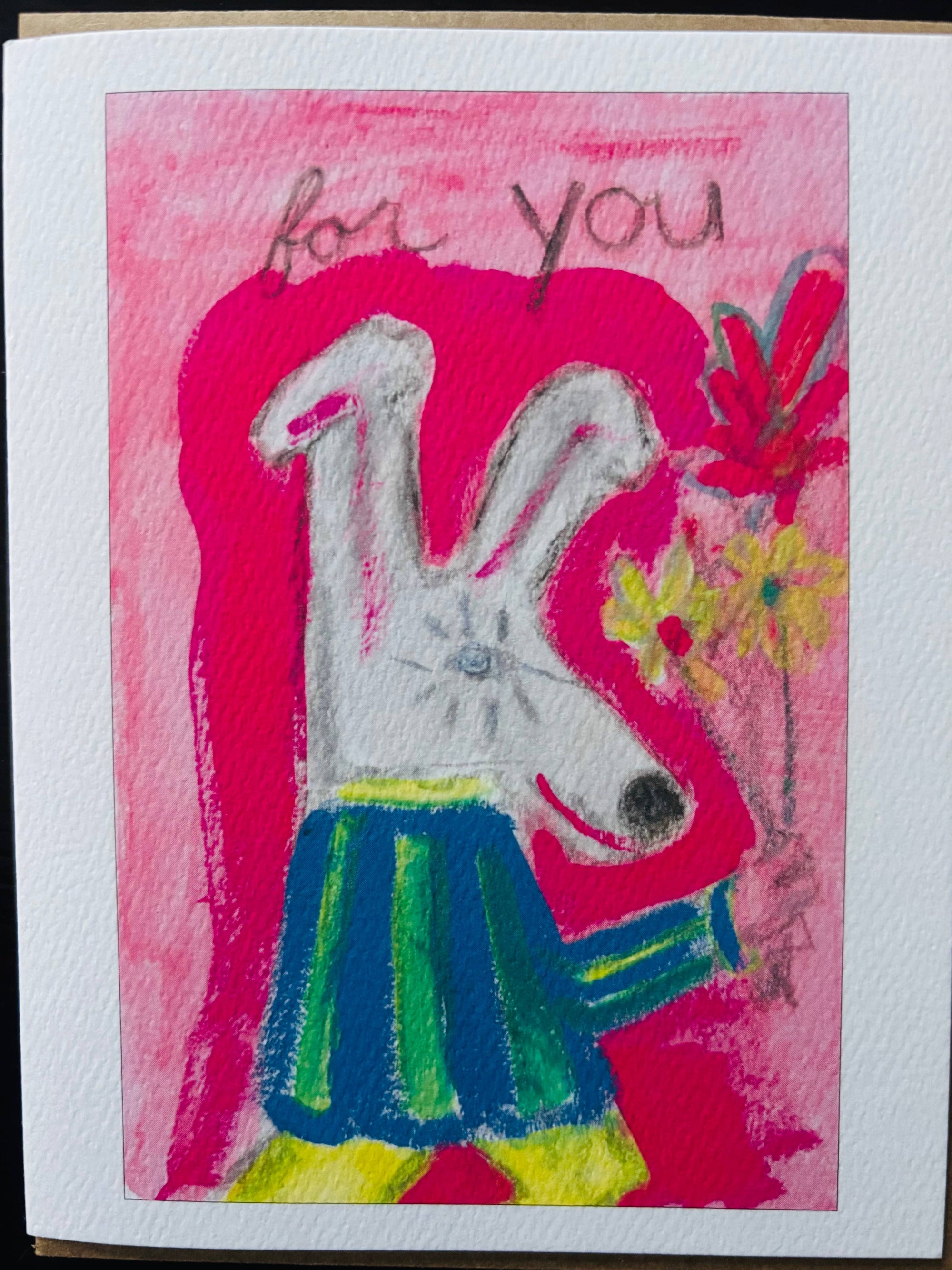For You vibrant fun dog gifting flowers dog greeting card