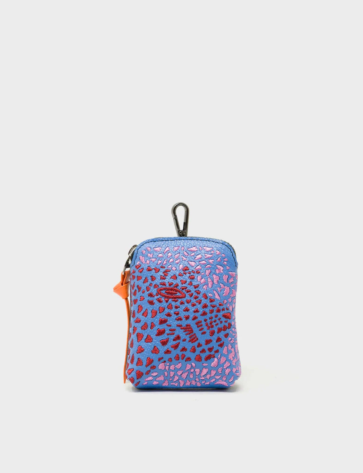Florence Pouch Charm - Vista Blue Leather Keychain Retro Tiger Embroidery