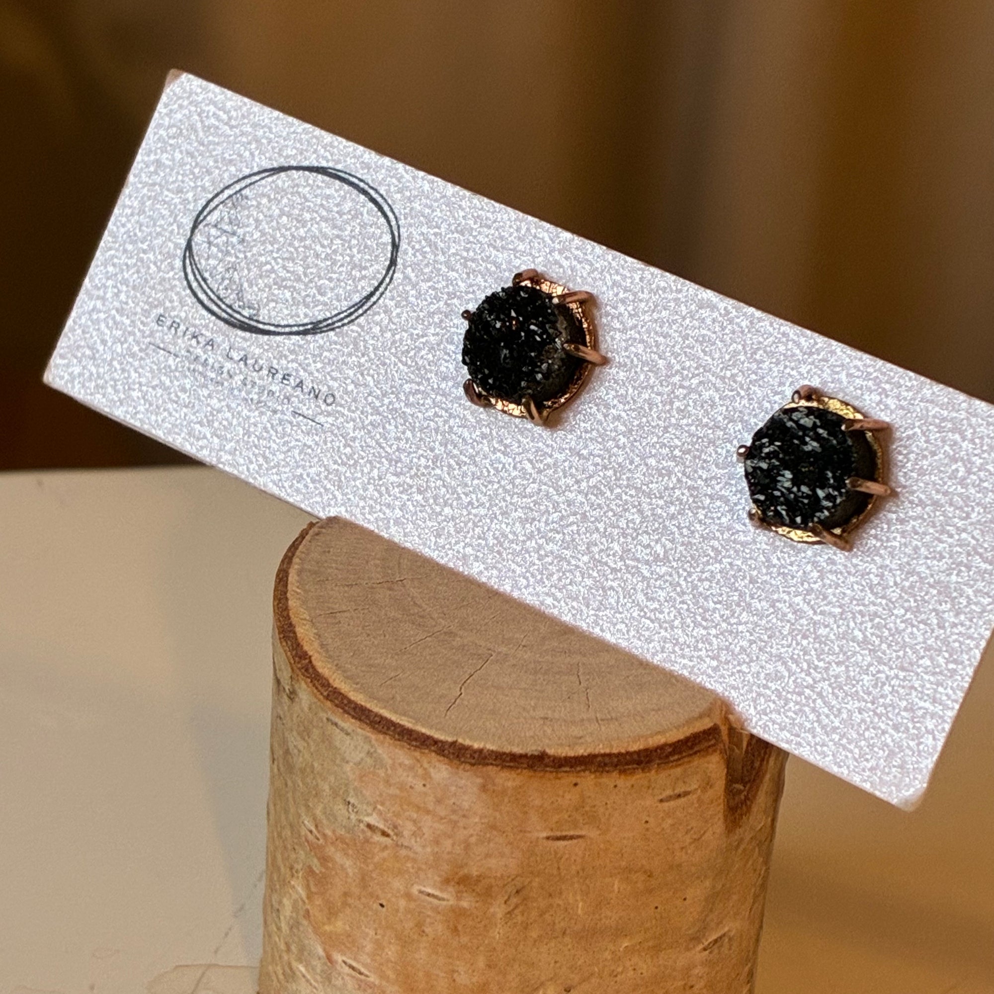 EL026-03 Black Quartz Druzy Studs