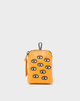Florence Pouch Charm - Flamingo Orange Leather Keychain All Over Eyes Embroidery