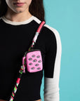 Florence Pouch Charm - Bubblegum Pink Leather All Over Eyes Embroidery