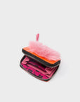 Frodo Neon Orange Leather Zip Around Wallet - Fuzzy Monster Applique