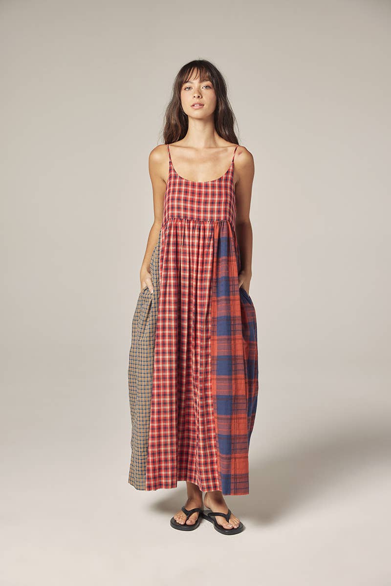 Contrast Midi Dress - Red/Blue