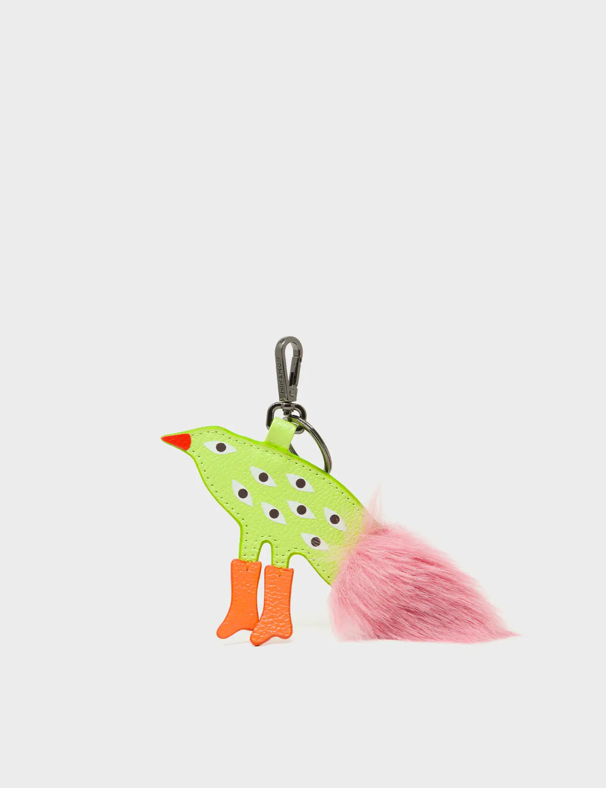 Bird In Boots Charm - Neon Lime and Pink Leather Keychain