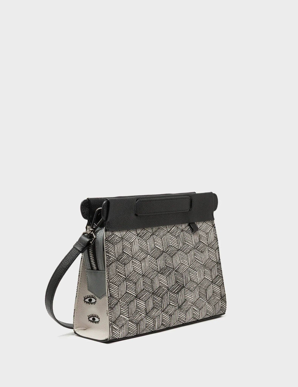 Vali Small Crossbody Moonwalk Gray Leather Bag - Cubes Print
