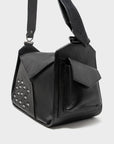Houston Black Leather Shoulder Bag - Eyes Embroidery