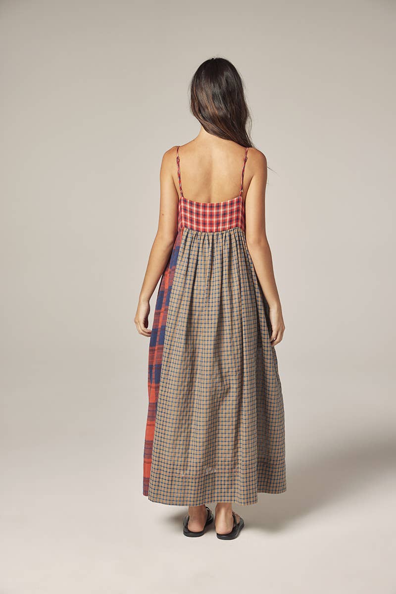 Contrast Midi Dress - Red/Blue