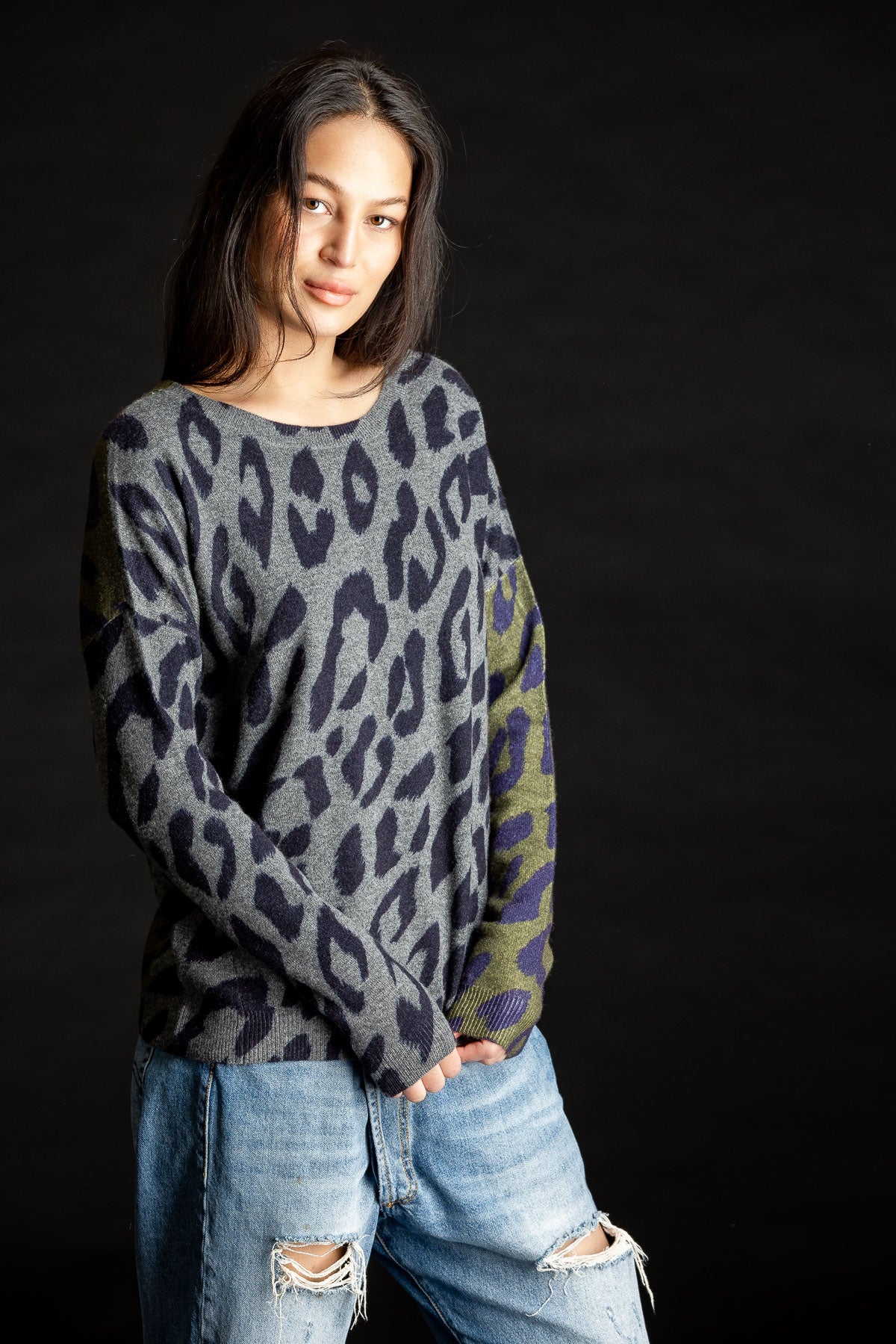 Reversible Leopard Pullover THUNDER/FOREST