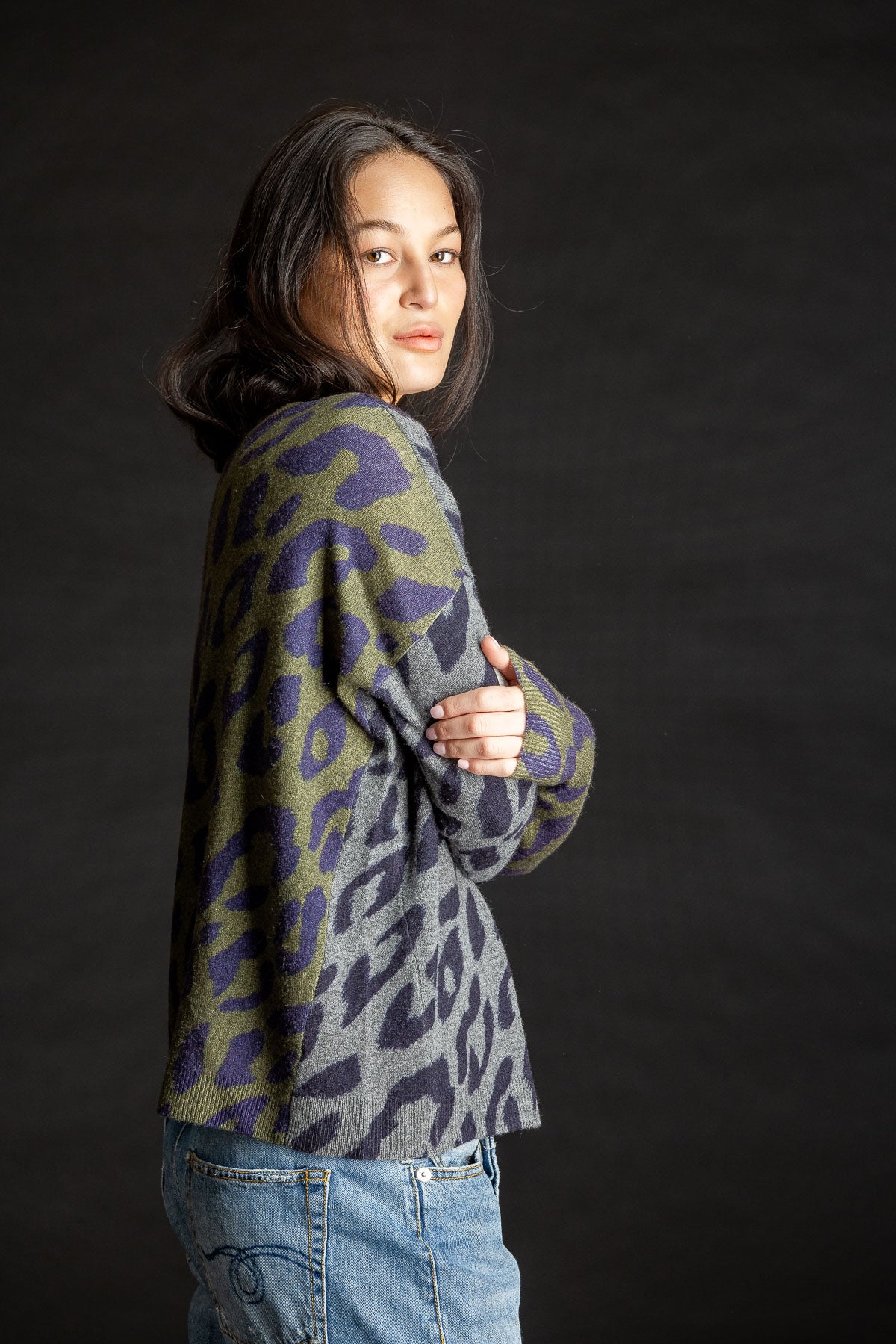 Reversible Leopard Pullover THUNDER/FOREST