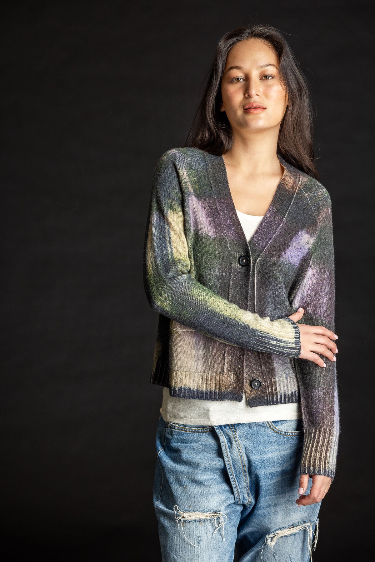 Painted Plaid Cardigan LILAC