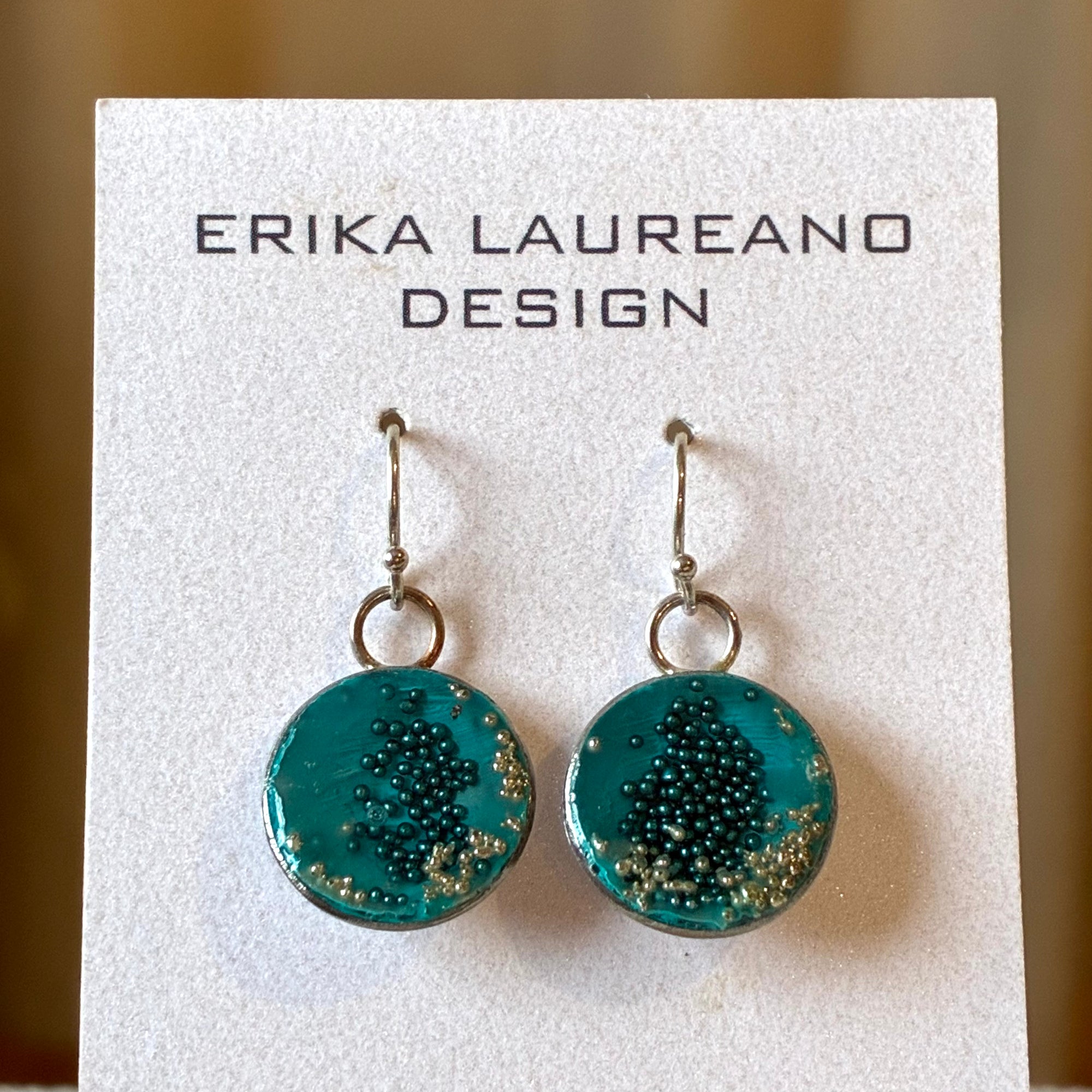 EL026-29 Teal/Silver Resin Earrings