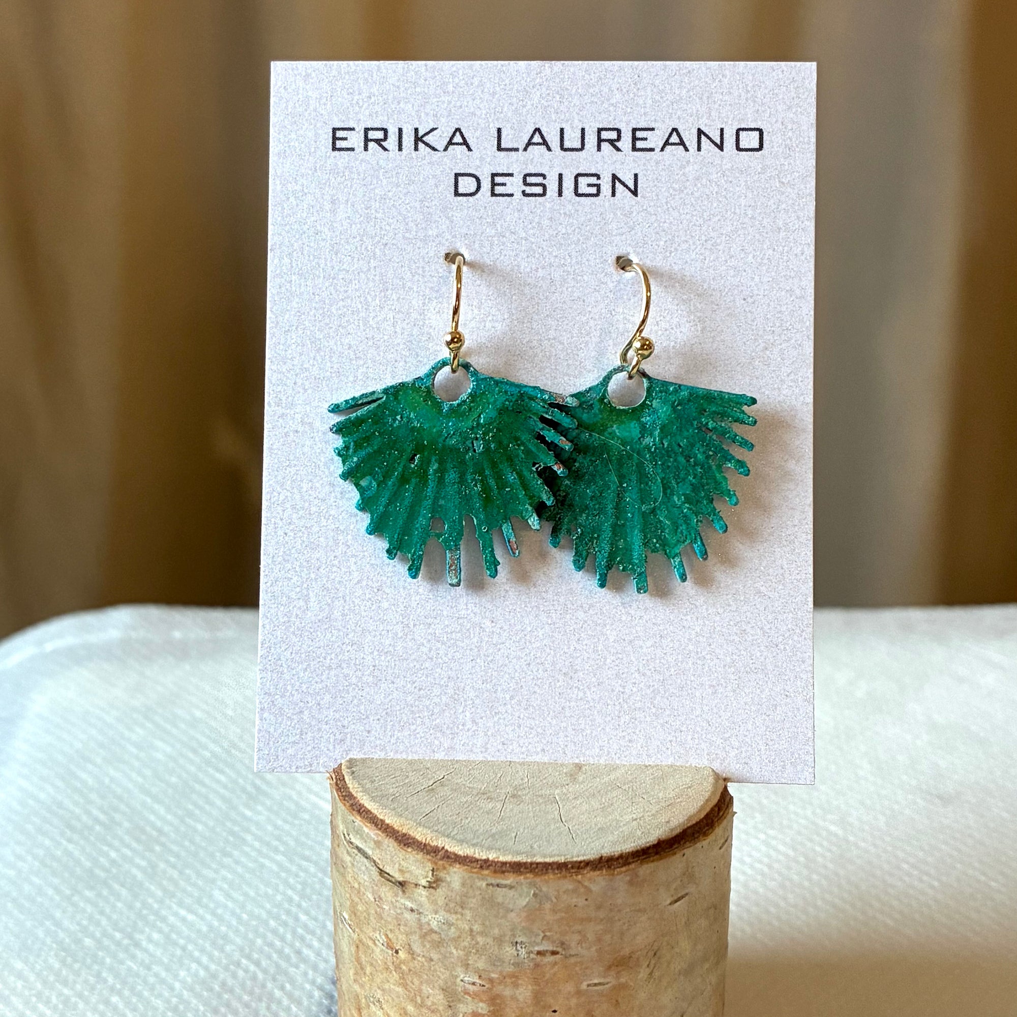 EL026-33 Fan Dangle Patina Earrings