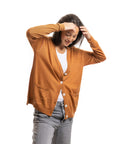 S408 Relaxed V-Neck Cardigan - CARAMEL