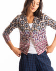 S447P Tile Print Cardigan - Ink/Purple