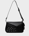 Houston Black Leather Shoulder Bag - Eyes Embroidery