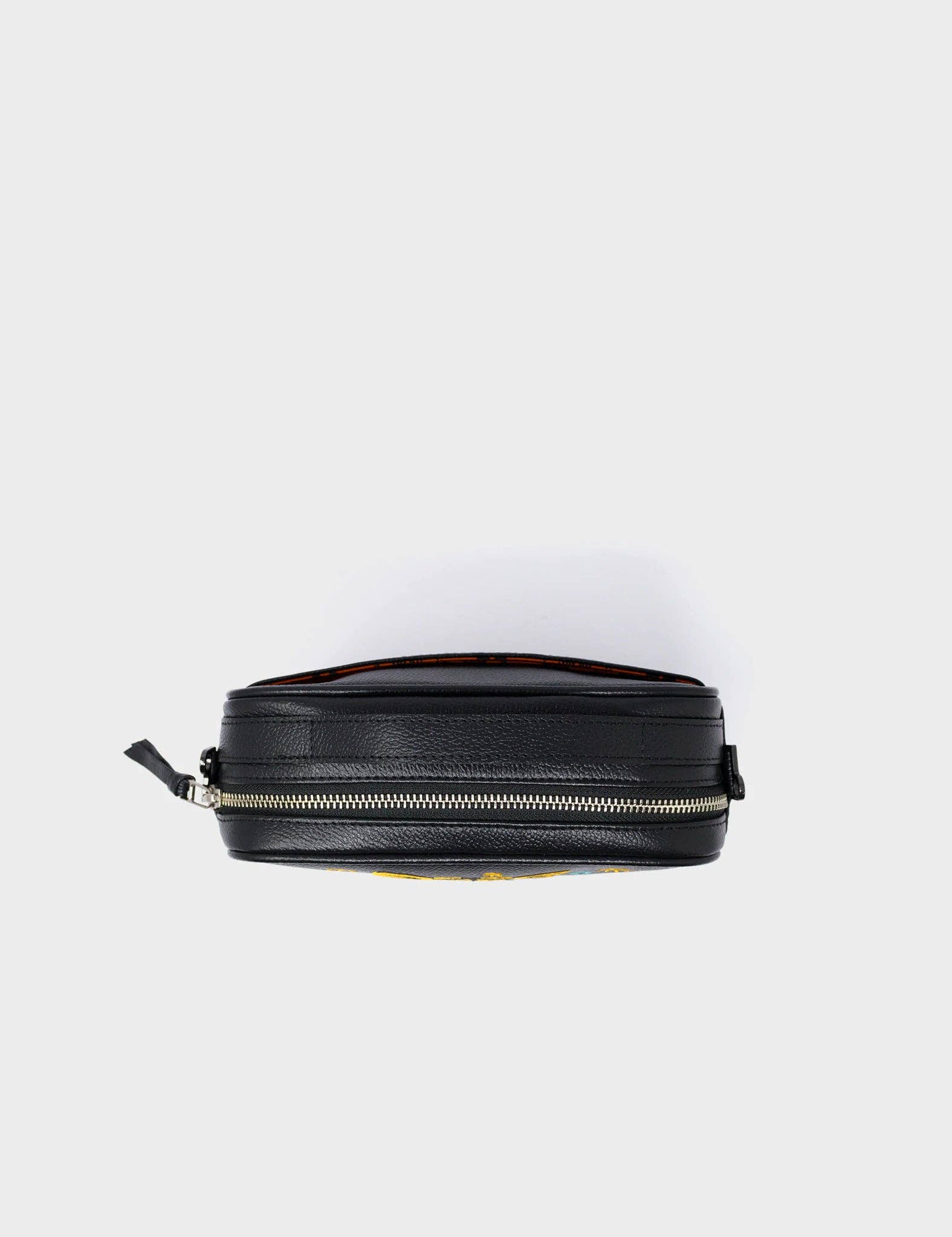 Verto Black Leather Crossbody Bag - Happy Tiger Embroidery