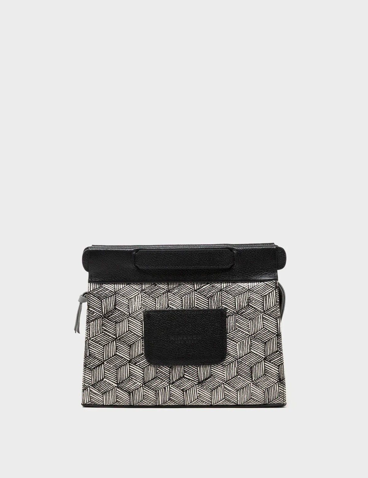 Vali Small Crossbody Moonwalk Gray Leather Bag - Cubes Print