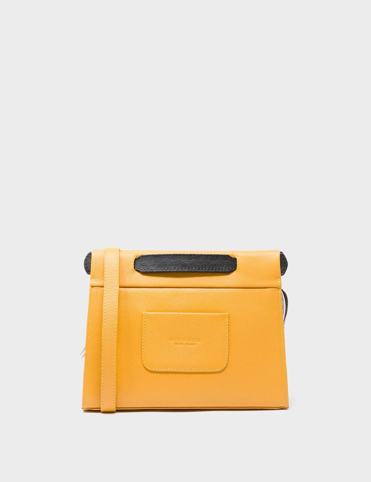 Vali Crossbody Small Golden And Black Leather Bag - Eyes Applique Adjustable Handle