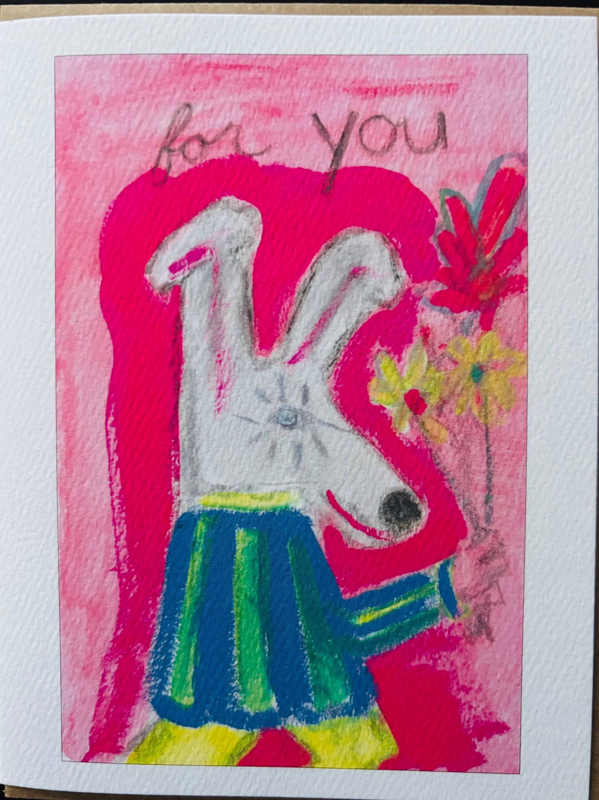 For You vibrant fun dog gifting flowers dog greeting card