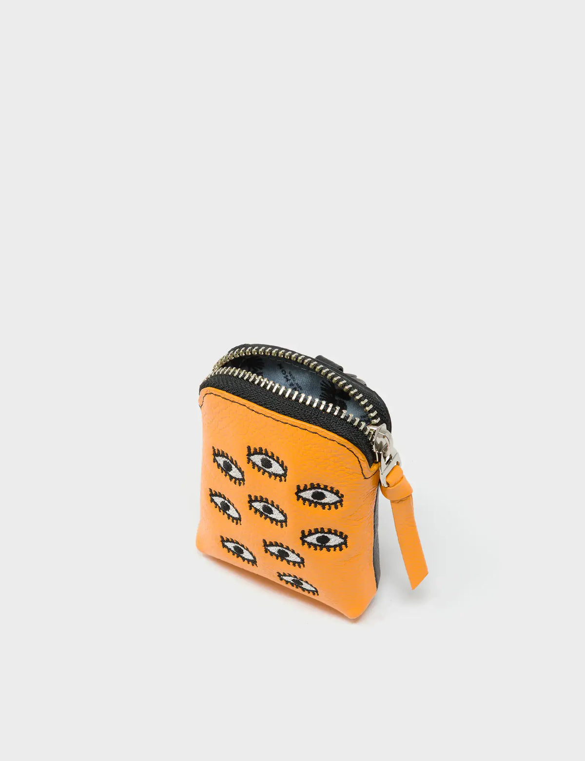 Florence Pouch Charm - Flamingo Orange Leather Keychain All Over Eyes Embroidery