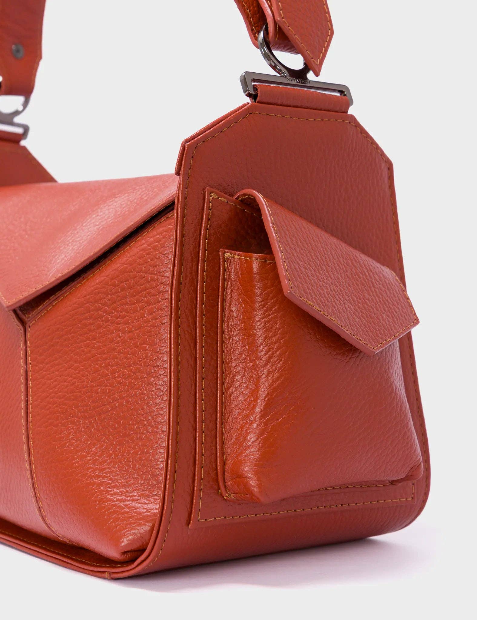 Houston Baked City Brown Leather Shoulder Bag - All Over Eyes Embroidery