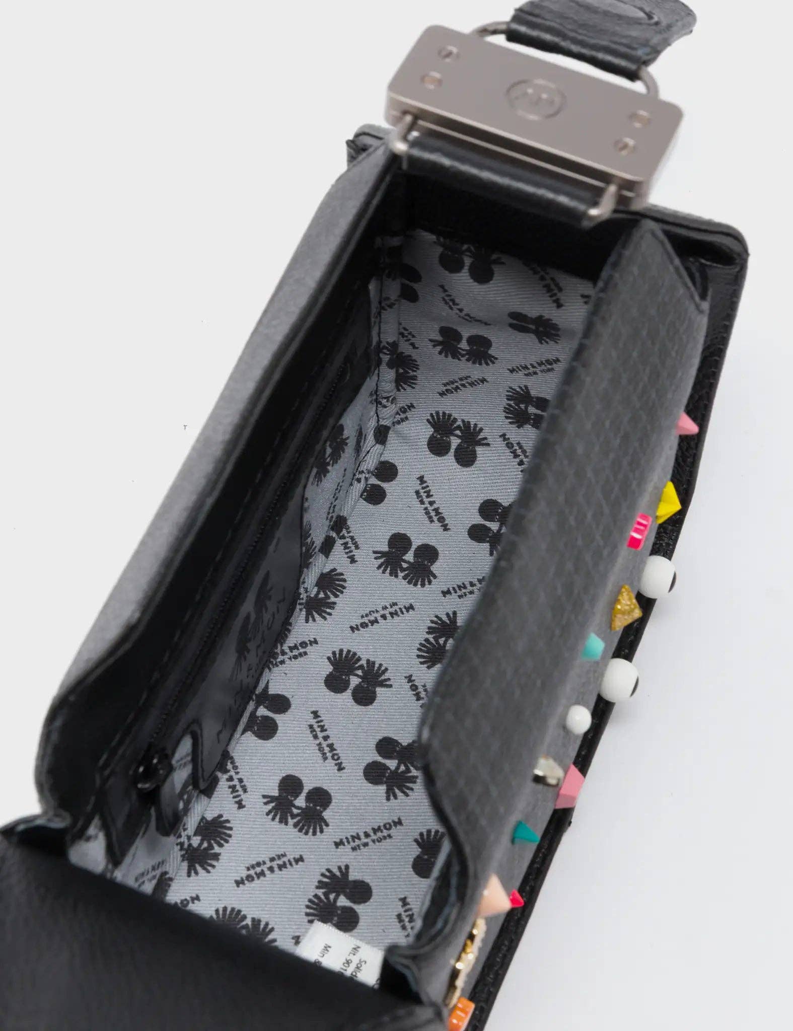 Benji Micro Crossbody Black Leather Bag - Studs Pattern