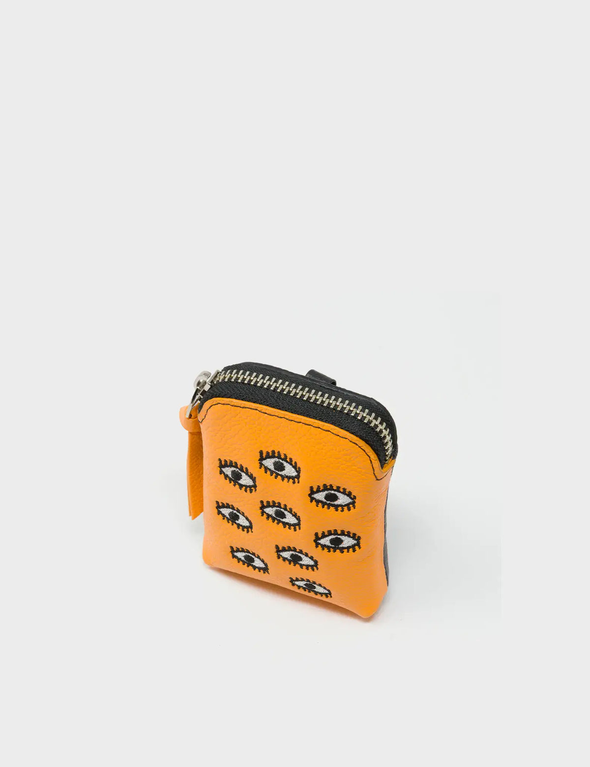 Florence Pouch Charm - Flamingo Orange Leather Keychain All Over Eyes Embroidery