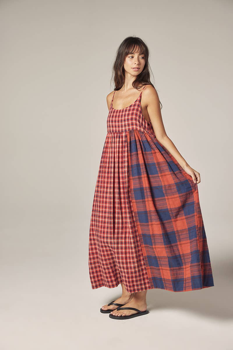 Contrast Midi Dress - Red/Blue