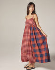 Contrast Midi Dress - Red/Blue